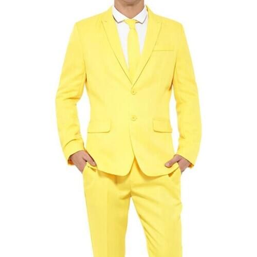 Yellow Slim fit Men Suits for Prom Stage Boyfriend 2 piece Wedding Tuxedo with Peaked Lapel Custom Male Fashion Groomsmen Set
