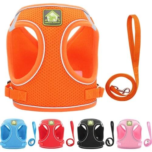 Nylon Mesh Puppy Cat Harnesses Vest Reflective Dog Harness and Leash Set for Chihuahua Pug Small Medium Walking Lead Leash