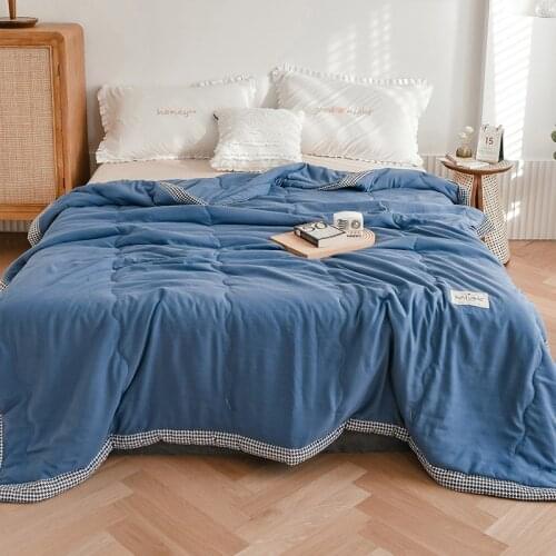 Nodic Solid Color Quilts Summer Air Conditioning Brief Washed Cotton Soft Quilt Home Thin Blanket Bed Bedclothes For Adult Kids