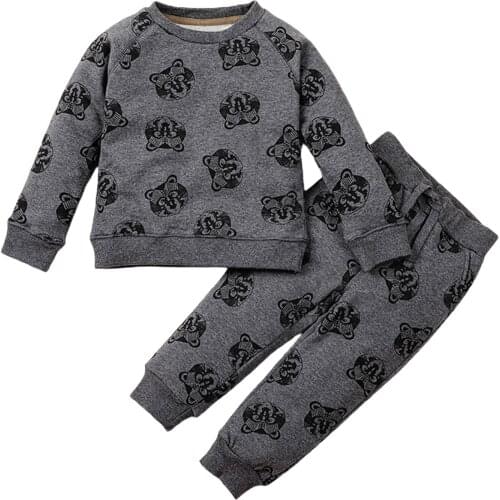 2Pcs Kids Boys Autumn Clothes Sets 2021 New Cartoon Print Long Sleeve Pullover Tops Sweatshirt + Pants Casual Baby Outfit 1-5Y