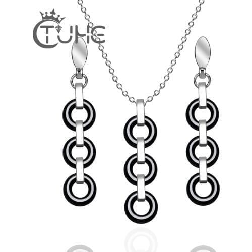 New Healthy Ceramic Multiple Circles Pendant Necklaces For Woman Black White Ceramic Circle Layers Drop Necklace Jewelry Sets