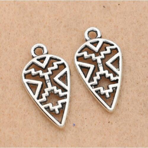 KJjewel Tibetan Silver Plated Heart Face Charms Pendants for Earrings Bracelets Jewelry Making DIY Accessories 13x24mm