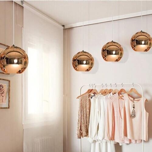 Modern Electroplated Glass Sphere Pendant Lamp Globe Glass LED Lamp Kitchen Living Room Bedroom Household Hanging Lamps