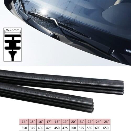 2PCS Vehicle Windshield Insert Natural Rubber Car Wiper Blade Strip (Refill) 6mm 26"28"30"32" Frameless Wiper Accessories