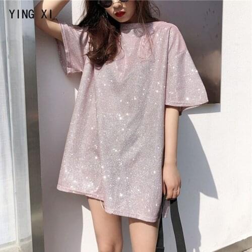 YING XI 2020 Spring And Summer Loose Casual O-neck Short Sleeves MD-style Bling Bling Women T-shirt top