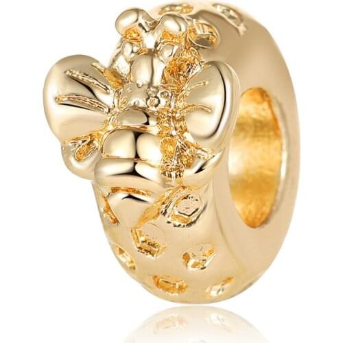1Pcs New Cute Gold Bee Pendant DIY Beads Suitable for Original Pandora Charm Bracelet Ladies Jewelry Making Gifts