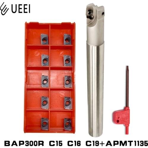 10pcs APMT1135+1pcs BAP Right Angle Milling Cutter BAP300R C15 C16 C19 2 flute length 120mm 150mm 200mm 250mm