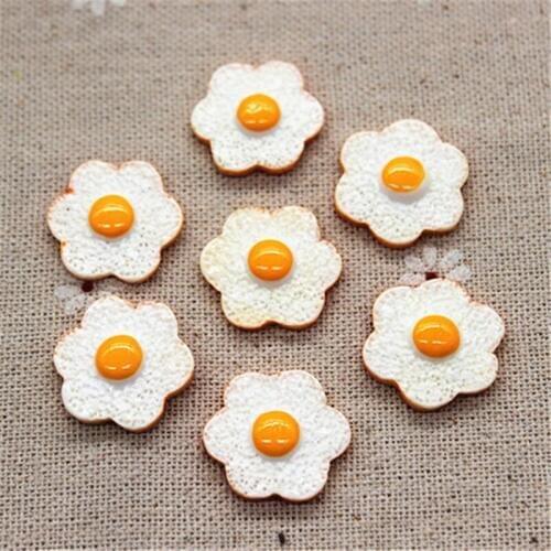 10pcs Resin Poached Egg Miniature Simulation Food Art Supply Flatback Cabochon DIY Hair Clip Jewelry/Craft Decoration,19mm