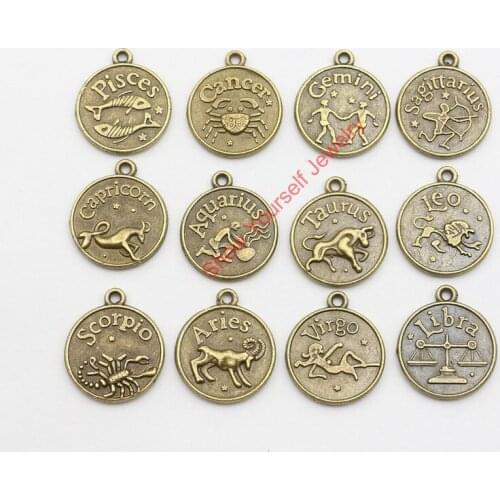 12pcs Antique Silver Plated Constellation Charms Pendants for Jewelry Making Necklace DIY Handmade Craft 17X20mm