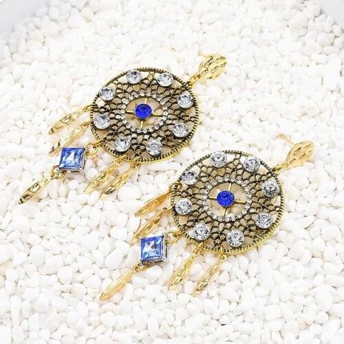 2020 Elegant Rhinestone Acrylic Stone Round Drop Dangle Earrings Crystal Loop Tassel Earrings for Women Party Jewelry Accessory