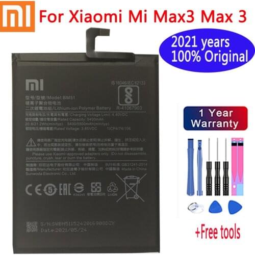 100% Original Replacement Battery For Xiaomi Mi Max3 Max 3 BM51 Genuine Phone Battery 5500mAh + Free Tools