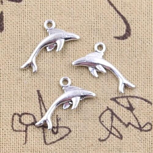 30pcs Charms Ocean Dolphin 12x22mm Antique Silver Color Pendants DIY Crafts Making Findings Handmade Tibetan Jewelry
