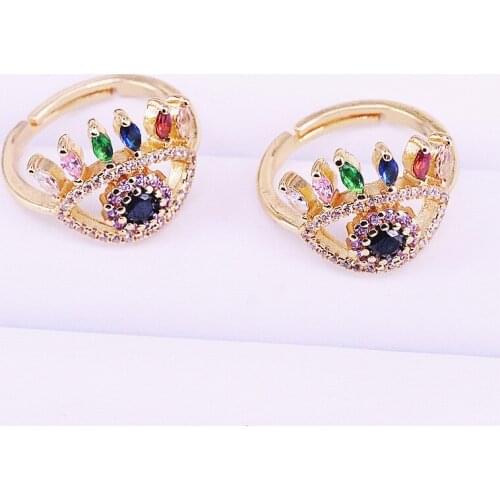 5Pcs Gold Color Jewelry Colorful CZ Fashion Multi Zirconia Eye Adjustable Rings Women Jewelry Gifts