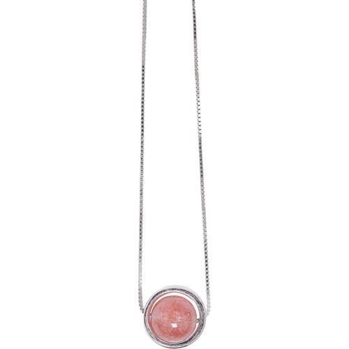 925 Sterling Silver 10mm Natural Stone Pink Crystal Strawberry Quartz Necklaces With Box Chain Slide Bead Necklace