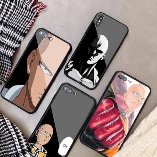 One punch man saitama Tempered Glass Phone Case For iphone 12 11 Pro Max 5 6 7 8 PLUS X XS XR XSMax Shell