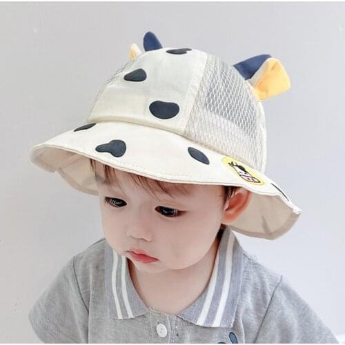 Children Fishman Hat Summer New Cartoon Cow Baby Sunshade Basin Hats Travel Sunscreen Boys Girls Caps Panama Beach Kids Net Cap