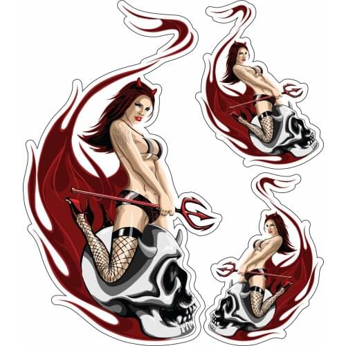 Teufel Pin Up Girl Reitet Totenkopf Aufkleber Set Skull Ride Decal Airbrush Sexy