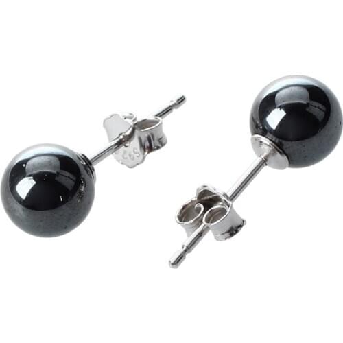Hematite + 925 Sterling Silver Earrings Ear Studs 0.23" HOT
