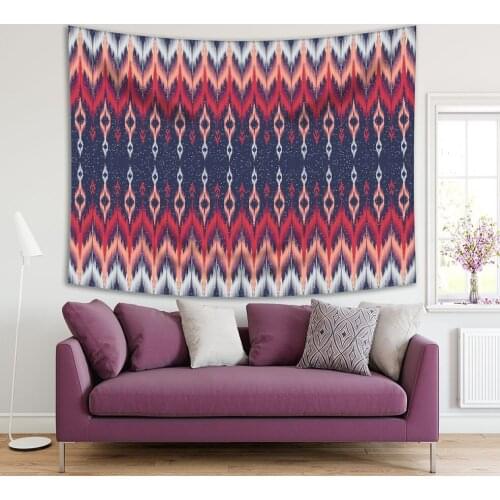 Tapestry Ikat Pattern in Navy Pink Geometric Traditional Design Batik Style Artwork Print