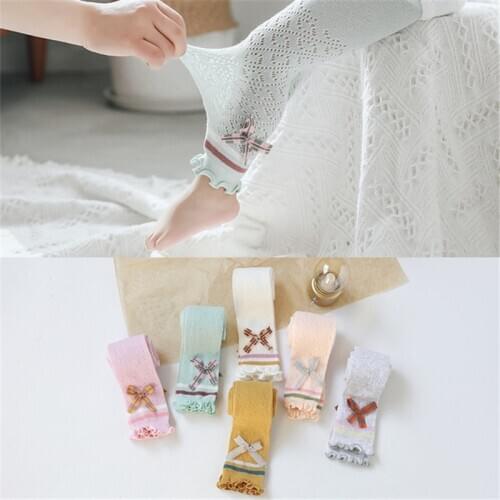 Tights for Girls Summer Breathable Hollow Mesh Cotton Girls Pantyhose Kids Stockings Cute Bowknot Baby Girl Tights 0-4T