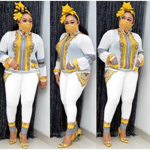 Print Two Piece Set Women African Clothes Dashiki Casual Long Sleeve Coat Top&Pencil Pants Set Tracksuit Vestidos 2020 Autumn