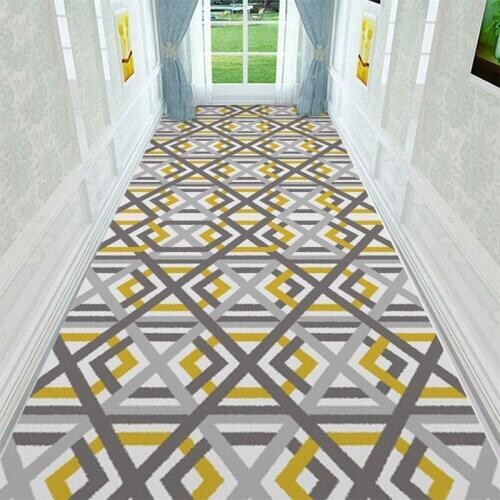 Nordic Staircase Tapered Yellow Gray Geometric Corridor Hotel Long Carpet Corridor Floor Mat Home Anti-slip Floor Door Mat