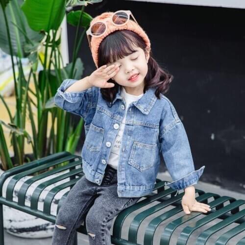 Baby girls denim jacket 1-7 years old kids denim coat spring and autumn baby girl coat kids jacket Large pocket girls coat
