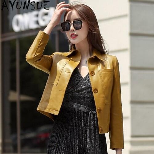 AYUNSUE 2021 Real Leather Jacket Women Korean Style Spring Autumn Genuine Leather Jackets Short Slim Fit Chaquetas Para Mujer