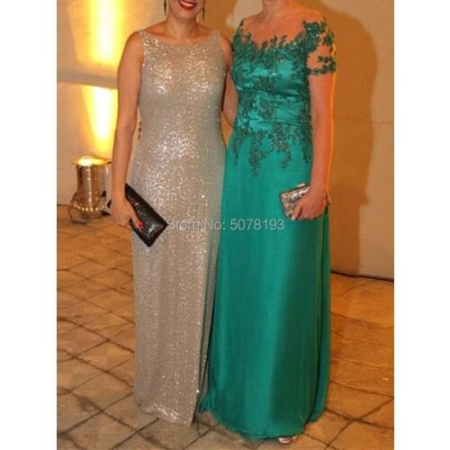 Fashion scoop short sleeves straight floor-length chiffon appliques zipper evenig dress/gowns free shipping