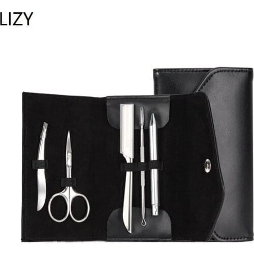 LIZY Eyebrow Tweezers Set Professional Cosmetic Trimmer Comb Shaver Razor Acne Needle Eye Brow Pencil Cases Makeup Tools Bag