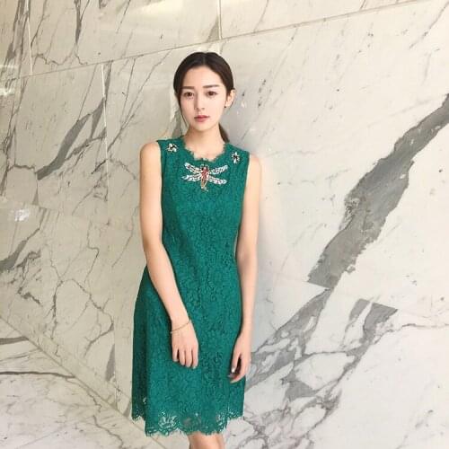 The New summer In of the green heavy water soluble lace dress D0716 dragonfly nail bead design