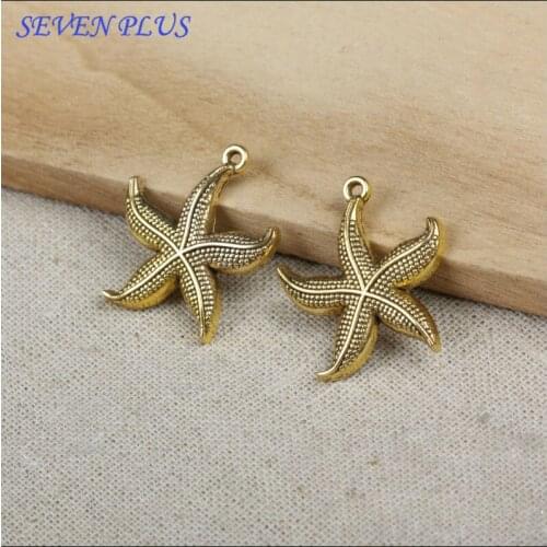 High Quality 20 Pieces/Lot 23mm*26mm Antique Gold color Starfish Charms For Jewelry Making