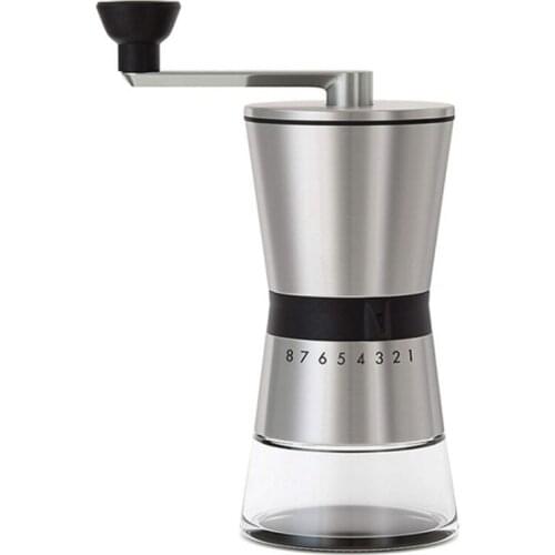 Stainless Steel Manual Coffee Grinder - Conical Ceramic Burr - Portable Hand Crank Mill- 15 Adjustable Settings