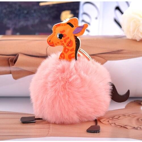 Rabbit Fur Ball Pompom Sika Deer Keychain Car Keyring Key Holder Bag Pendant Charm Jewelry Trinket llaveros chaveiro CH3543
