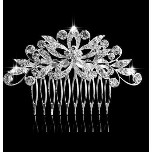 Silver Color Rhinestone Leaf Bridal Hair Combs Hairpin Women Girl Wedding Tiaras for Bride Hair Jewelry Accessories Gift VL