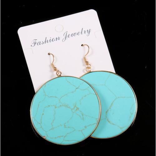 Natural Stone Aventurine Jades Round Earrings for Girls Fashion Design Turquoises Quartz Dangle Earrings Jewelry Gifts For Women