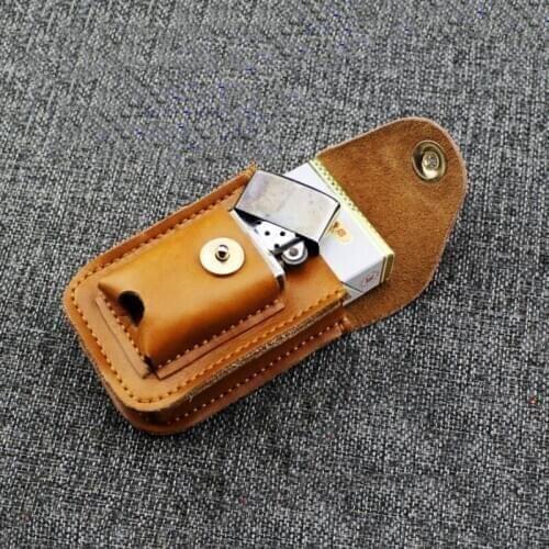 Genuine Leather Handmade Cigarette Pack Lighter Set Package Mens Retro Belt Bag 20 Sticks Cowhide Waist Hanging Smokes Case