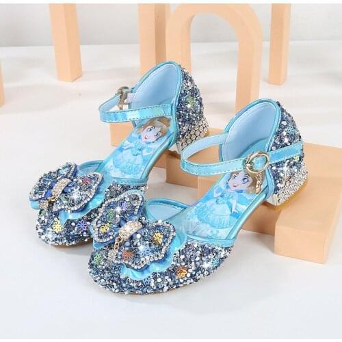 Disney Elsa girls princess shoes spring 2021 new childrens Korean crystal shoes little girl model show high heels