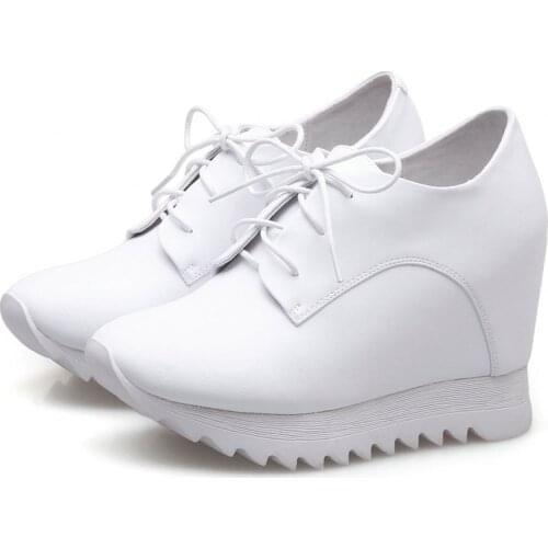 2021 Platform Pumps Shoes Women Genuine Leather Wedges High Heel Motorcycle Boots Female Round Toe Fashion Sneakers Casual Shoes