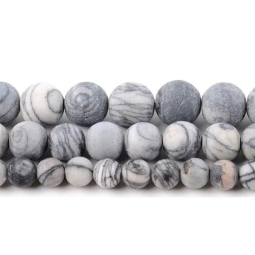 Natural Dull Polished Black Web Jaspers Stone Beads Round Loose Spacer Beads For Jewelry Making 4-12mm DIY Bracelet Handmade