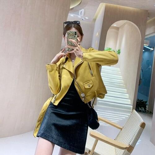 Women Short Suede Jacket Plus Sashes Streetwear Slim Black Pink Dark Green Yellow Long Sleeve Korean 2021 Autumn Chaqueta Mujer