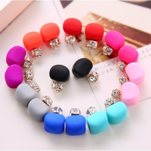 Candy color womens stud earrings with rhinestone and crystal sweet cute fashion earring simple elegant jewelry #ER048
