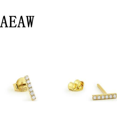 0.1CTW 1.0mm Minimal Diamond Bar Stud Earring Mirco Setting Diamond Earring in 14k Solid Yellow Gold For Lady