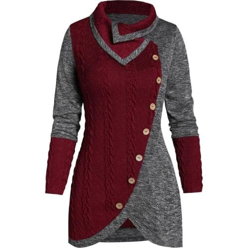 Home&Nest Plus Size 5XL Winter Asymmetric Buttons Tops Tunic Sweater Women Warm Long Sleeve Knitted Pullover Sweaters Jumper
