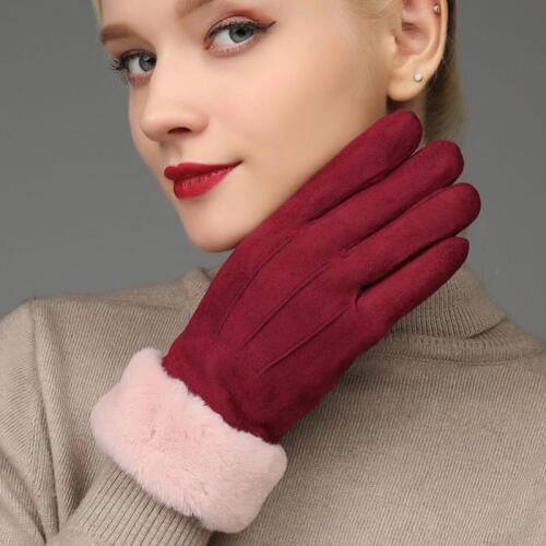 Winter Gloves Female Thicken Cotton Warm Suede Leather Cute Students Plus Velvet Cold Protection Touchscreen Woman Gloves FXG59