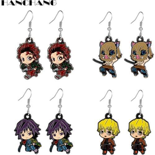 1 Pair Anime Drop Earrings for Women Demon Slayer Kamado Tanjirou Dangle Earring Cartoon Earring Jewelry