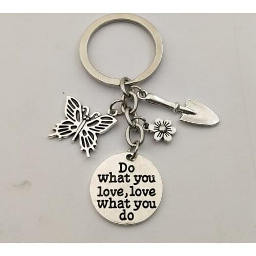 1pcs Flower Butterfly Charms Keychains Shovel Gardener Key Chain Gift For Florist Nature Jewelry Handmade Diy