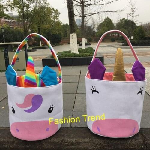 100pcs/lot Wholesale New Design Fashion Easter Rainbow Basket Easter Unicorn Buckets Hot Sale Monogrammed Easter Tote Bags