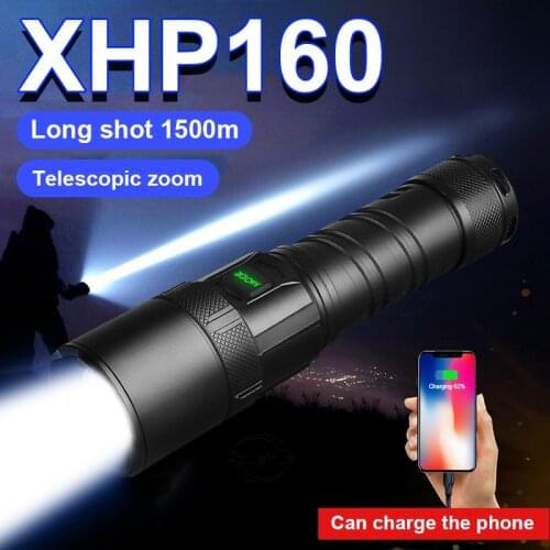 10000LM Super LED XHP160 Zoom Flashlight USB Recharging 18650 Or 26650 Flash Lamp Waterproof Tactical Lantern Hunt Fishing Torch