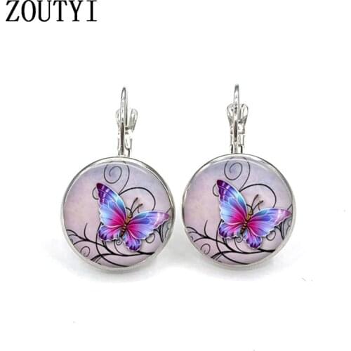 2019/Butterfly earrings romantic elegant art earrings, convex glass inlay earrings, ladies wear earrings jewelry gifts